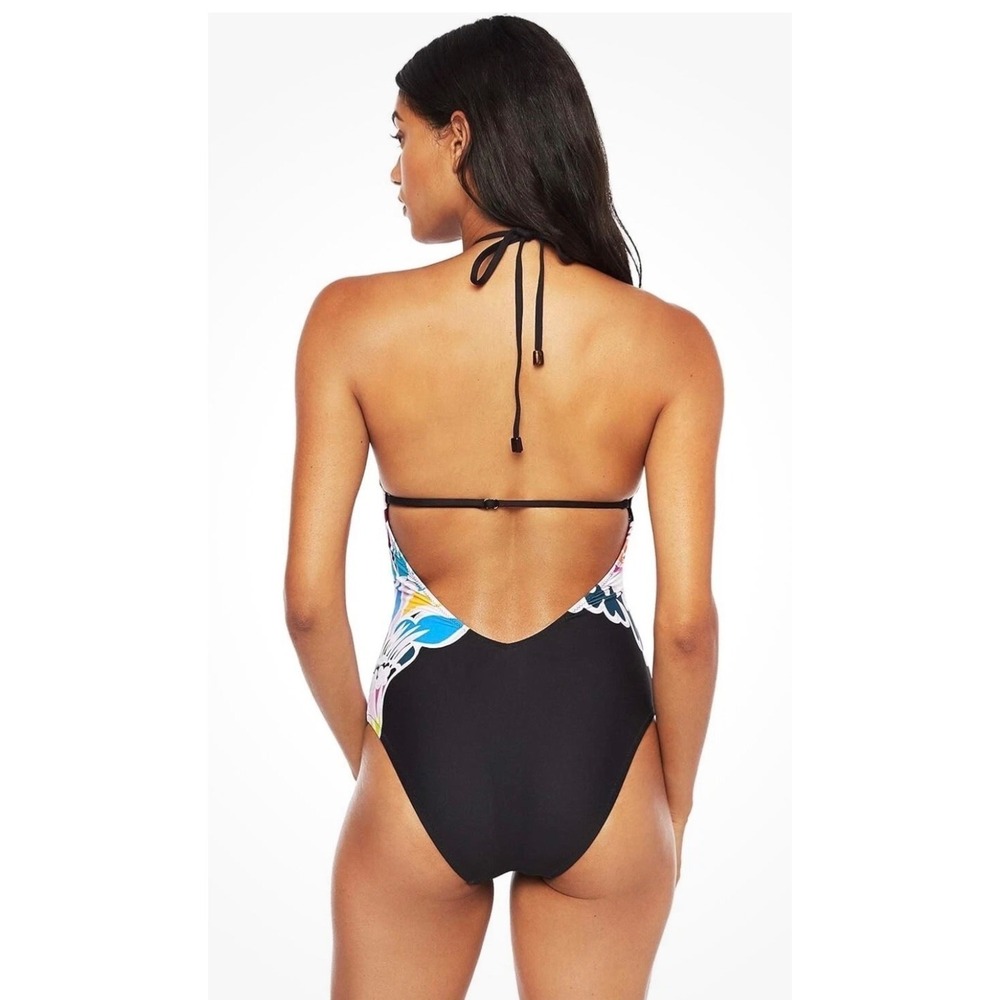 Trina‎ Turk Women High Neck One-Piece Swimsuit Black Seychelles Size 14 NWT $162 - Picture 2 of 8